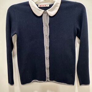 Marni Girls Dark Blue Cardigan with White Collar Size 10 in Excellent Condition